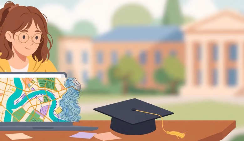 ArcGIS student license free - student with laptop showing GIS map
